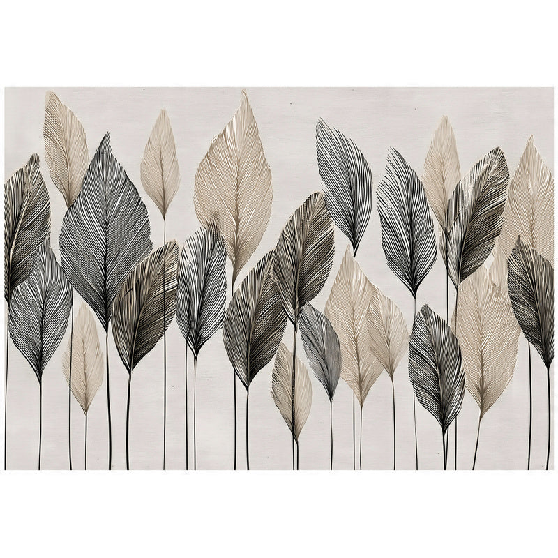 Papier peint à motif feuillage effet béton