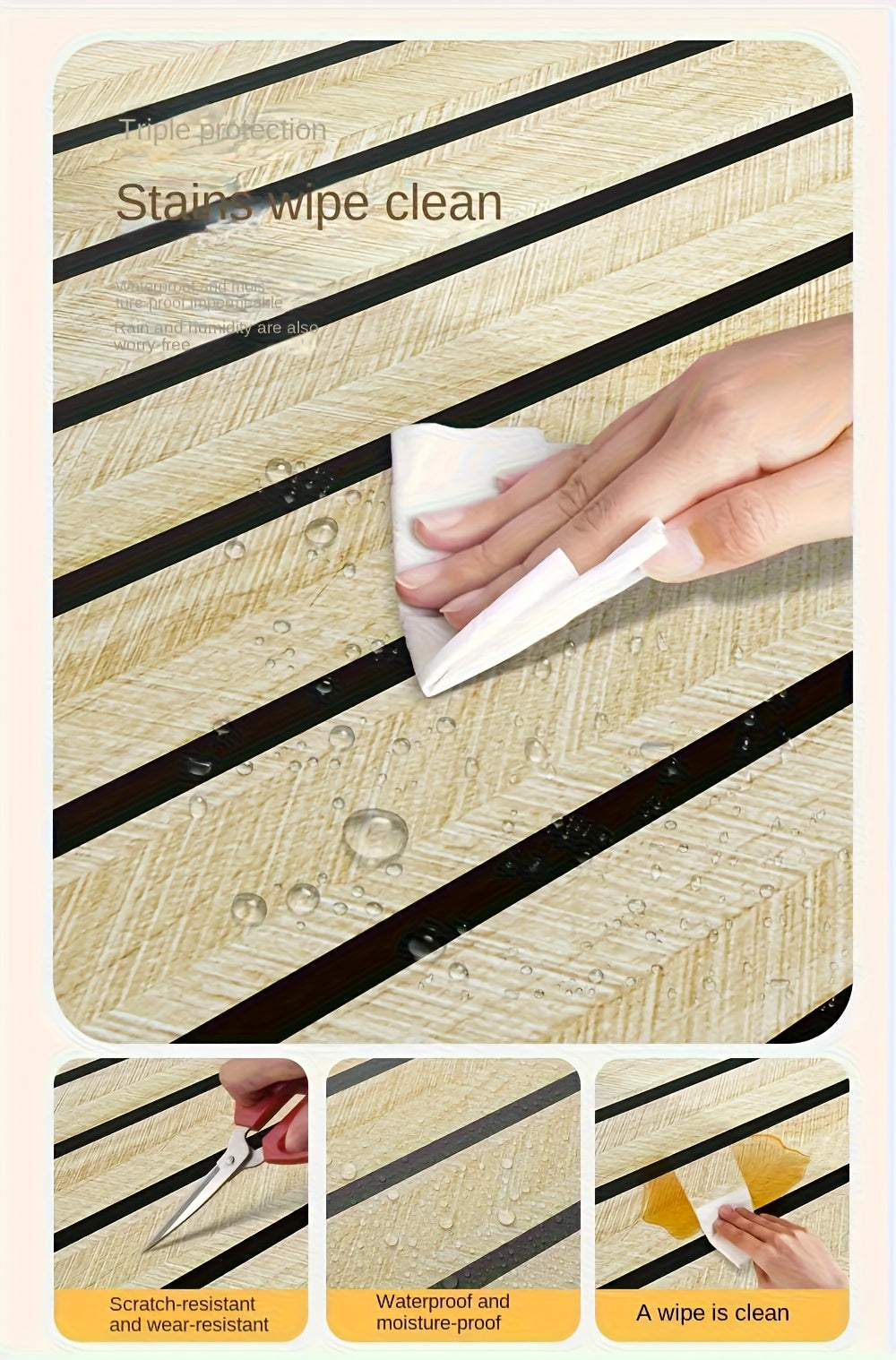 Papier peint adhésif tasseaux bois, rouleau seul ou par 3