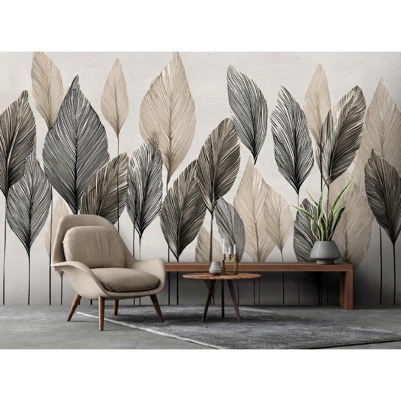 Papier peint à motif feuillage effet béton, autre coloris