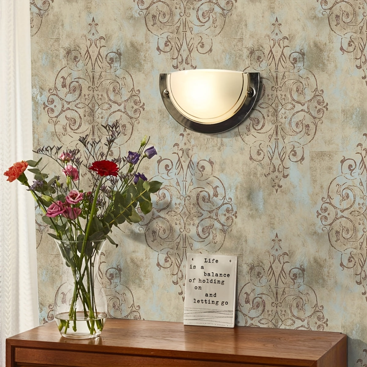 Papier peint adhésif en PVC à motif fleuri allure vintage pour la salle
