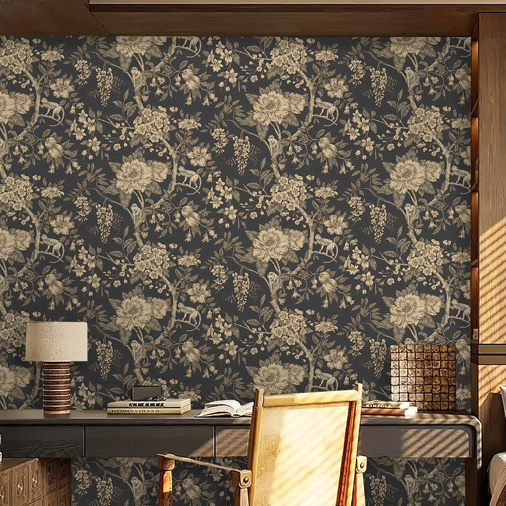 Papier peint adhésif en PVC à motif fleuri allure vintage hydrofuge amovible, autre coloris