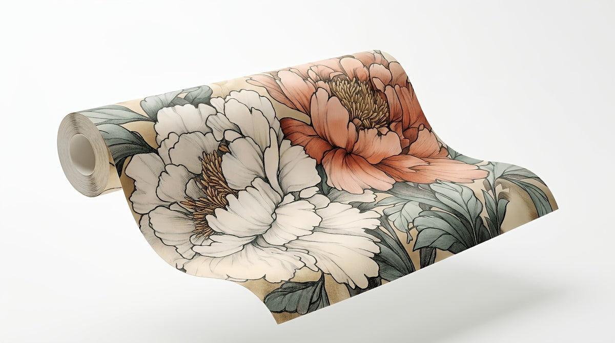 Papier peint adhésif en PVC à motif fleuri imperméable à raccord sauté