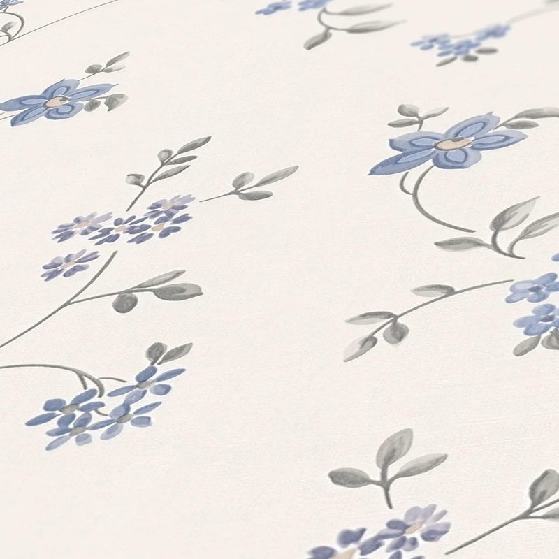 Papier peint textile à motif fleuri, rendu sur un mur