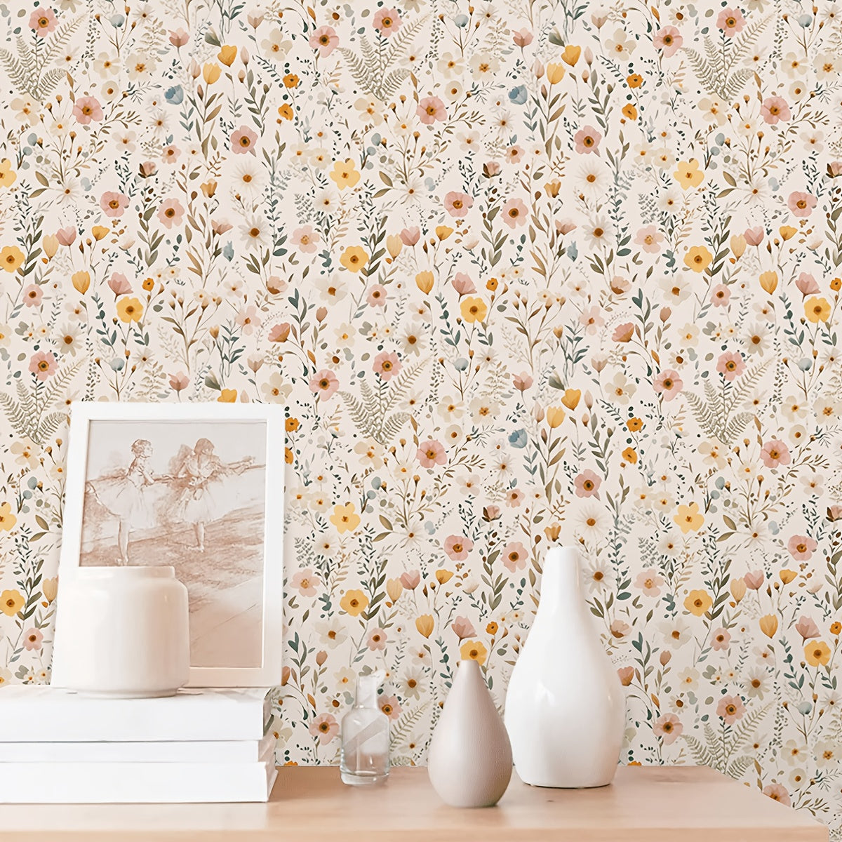 Papier peint adhésif en PVC à motif fleuri esprit campagne amovible