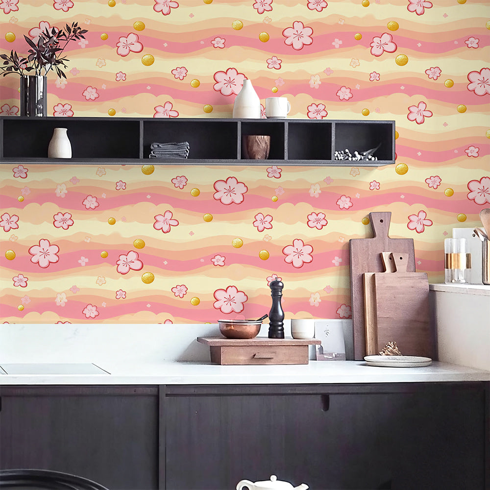 Papier peint adhésif en PVC à motif fleuri pour la cuisine amovible de 1 mm