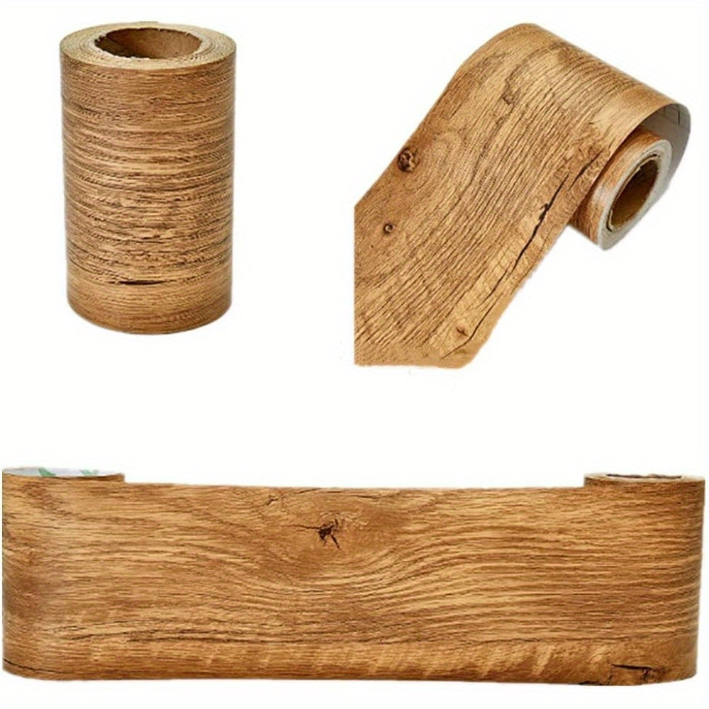Frise de papier peint adhésif en vinyle effet bois, pose en cours
