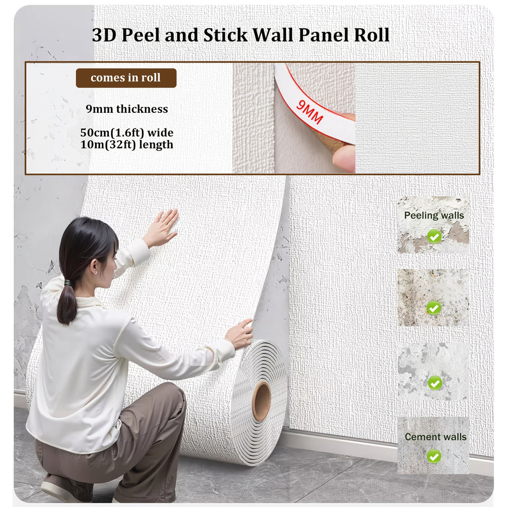 Panneau mural adhésif en mousse XPE texturé isolant, épaisseur 9 mm