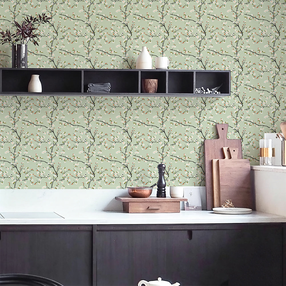 Papier peint adhésif en PVC à motif fleuri pour la cuisine amovible de 1 mm