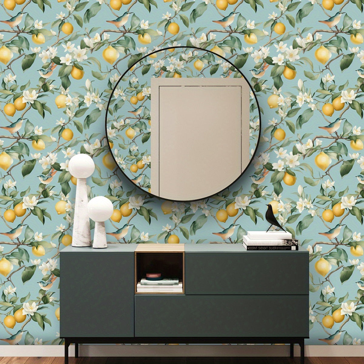 Papier peint adhésif en PVC à motif fleuri allure vintage hydrofuge, mise en situation
