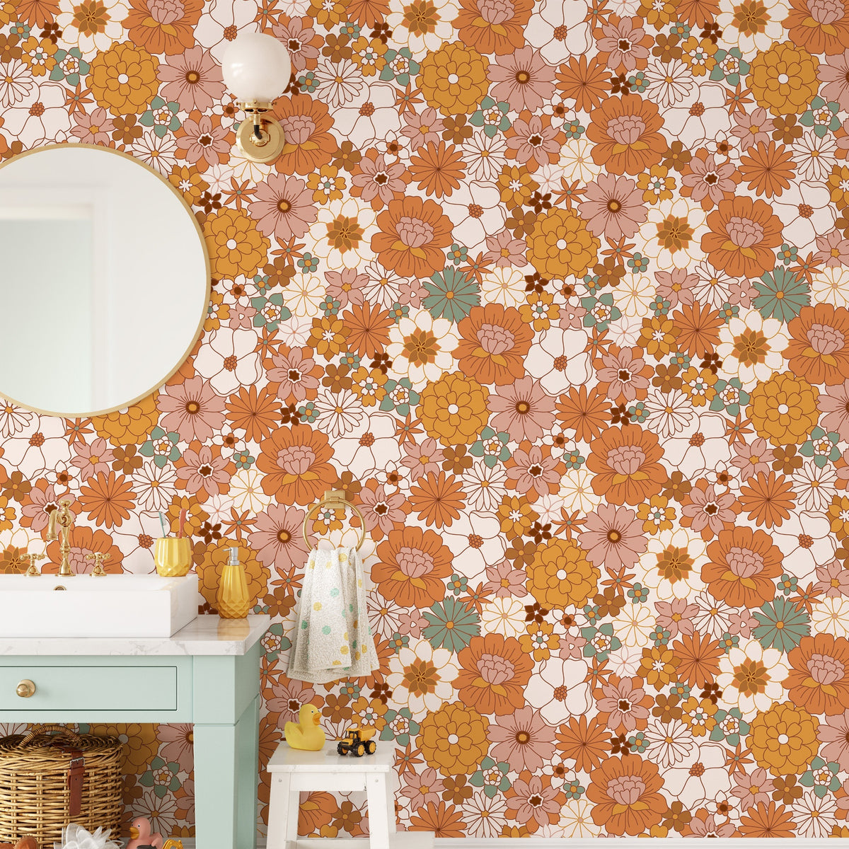 Papier peint adhésif en PVC à motif fleuri hydrofuge pour la chambre amovible