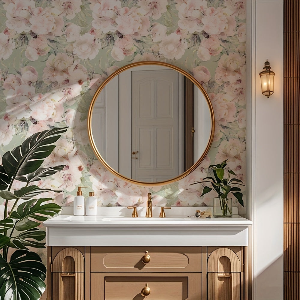Papier peint adhésif en PVC à motif fleuri hydrofuge pour la chambre amovible, détail du motif