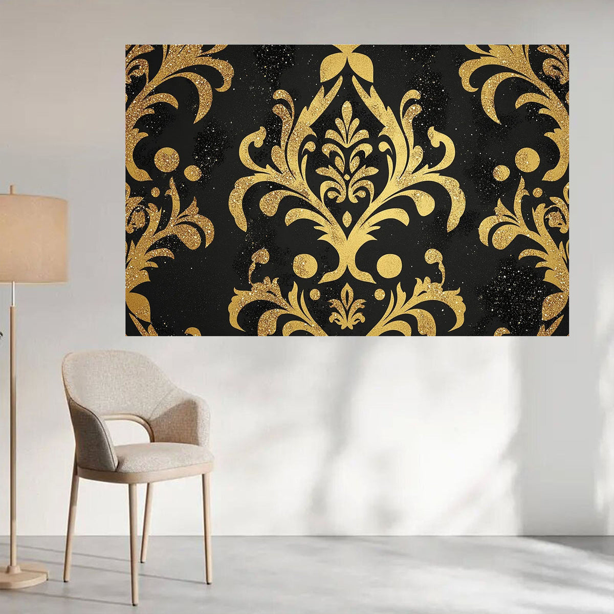 Papier peint textile à effet métallisé, détail du motif