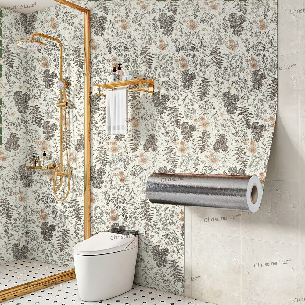 Papier peint adhésif en PVC à motif fleuri hydrofuge pour la salle de bain