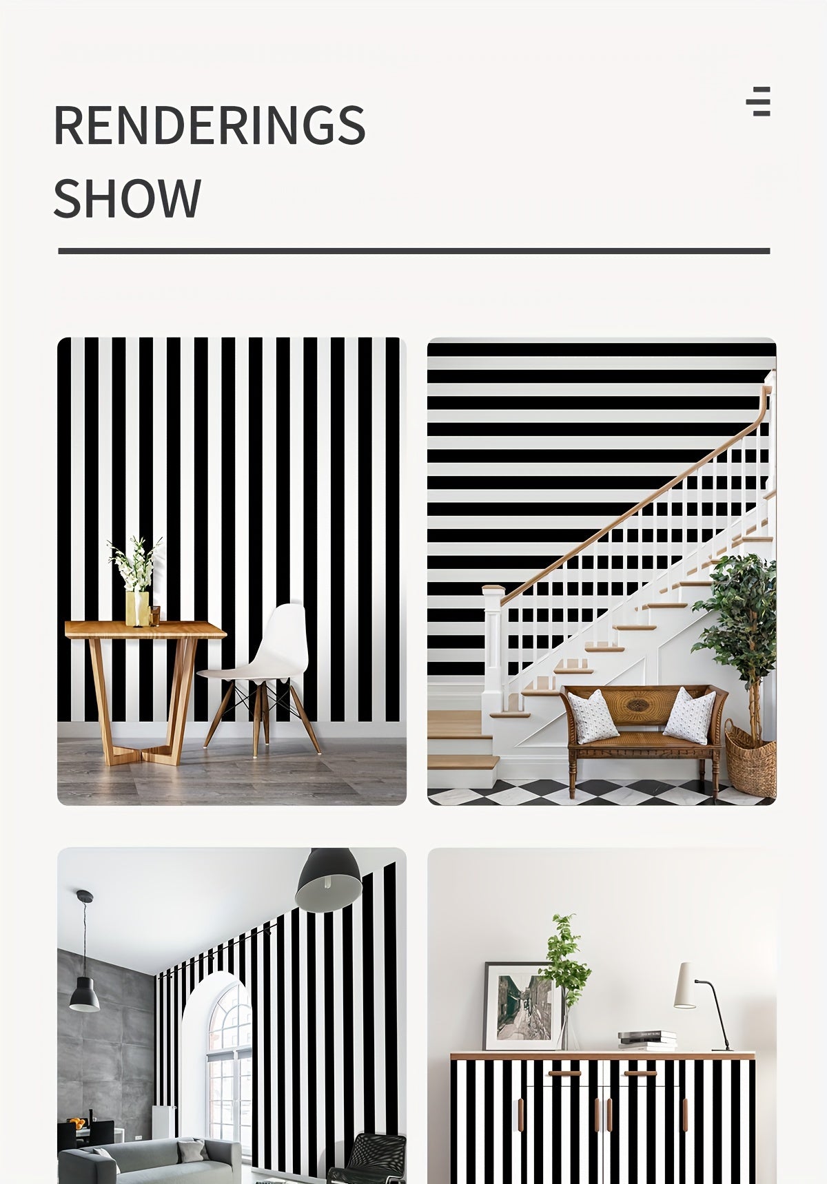 Papier peint noir et blanc, quatre longueurs, deux motifs