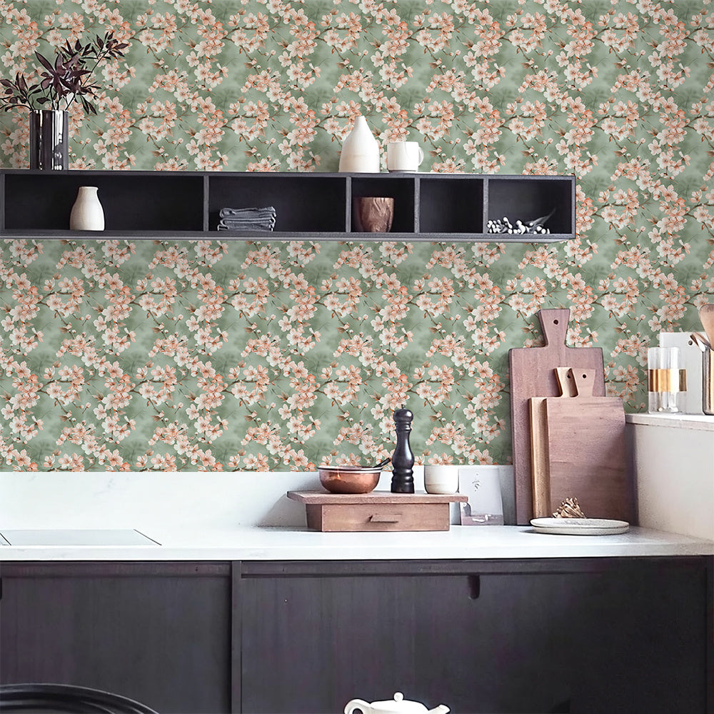 Papier peint adhésif en PVC à motif fleuri pour la cuisine amovible de 1 mm
