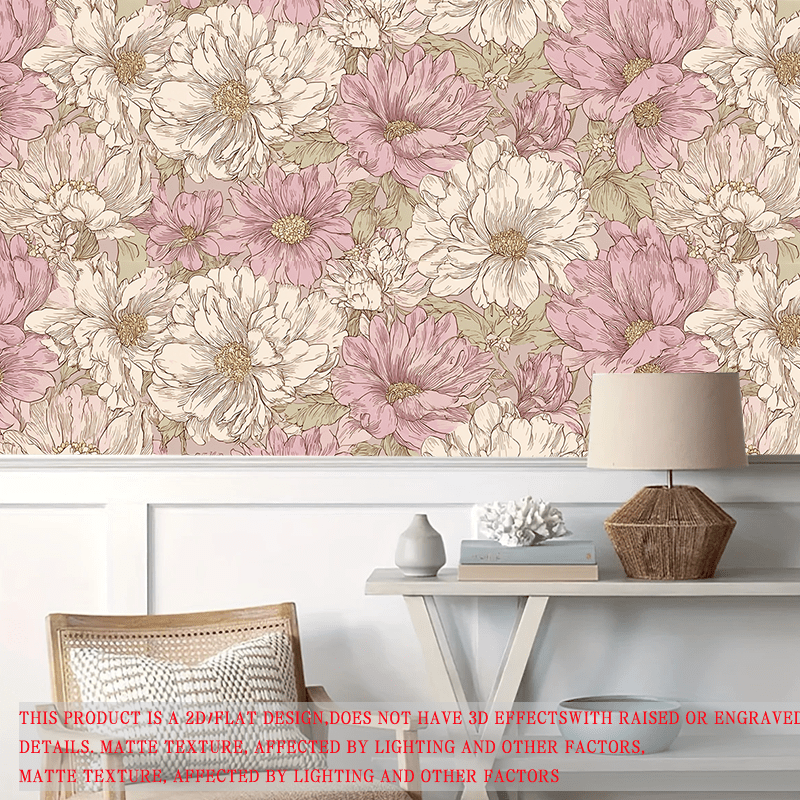 Papier peint adhésif en PVC à motif fleuri allure vintage de 1 mm