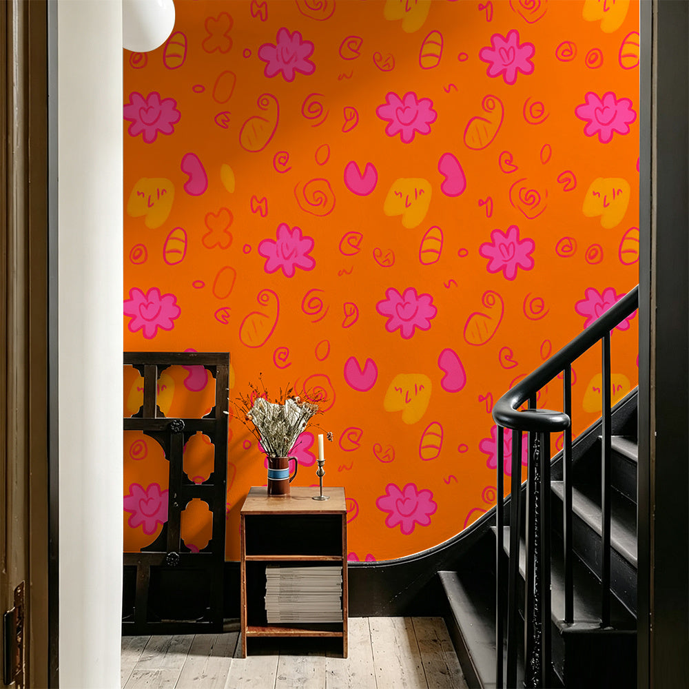 Papier peint adhésif en PVC à motif fleuri ligne contemporaine en panneau Image