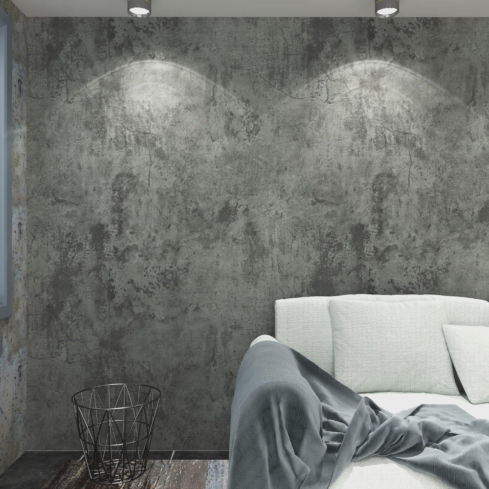 Papier peint béton gris foncé, dix mètres sans une jonction