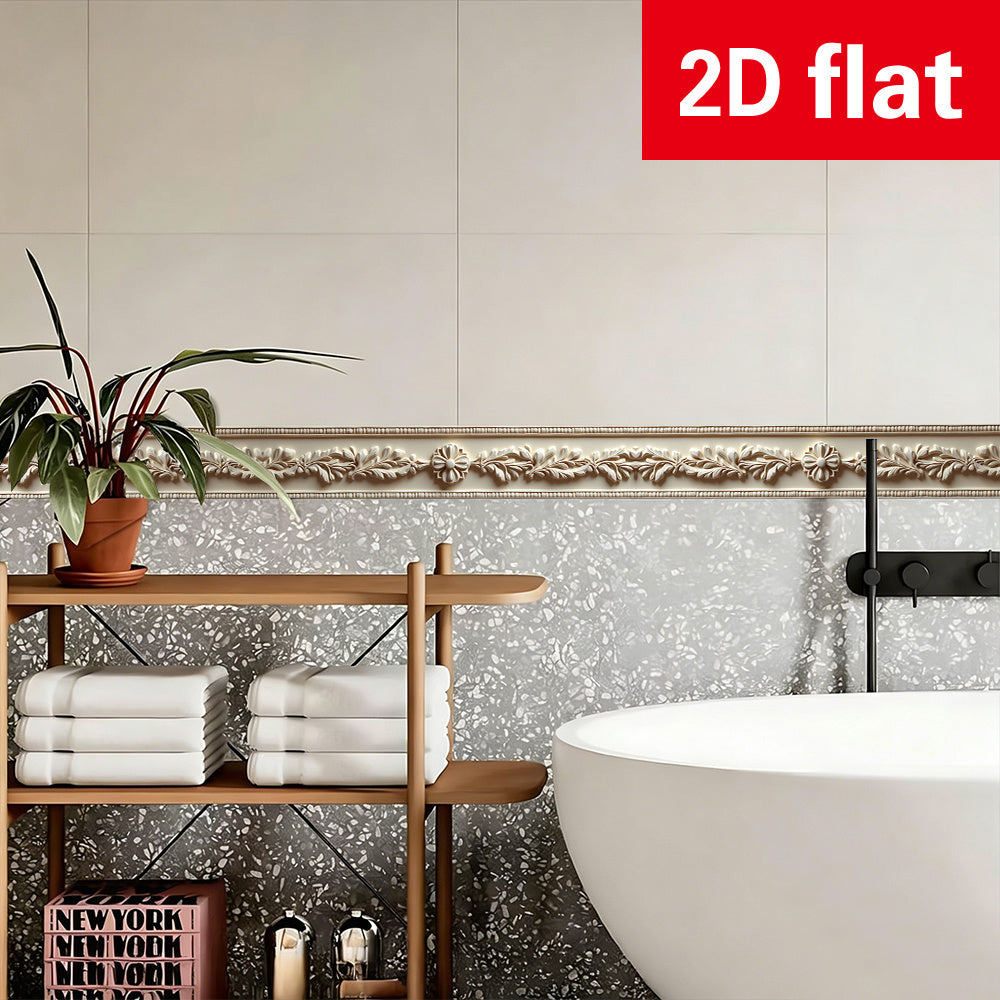 Papier peint en PVC allure vintage en bordure pour la salle de bain amovible, mise en situation