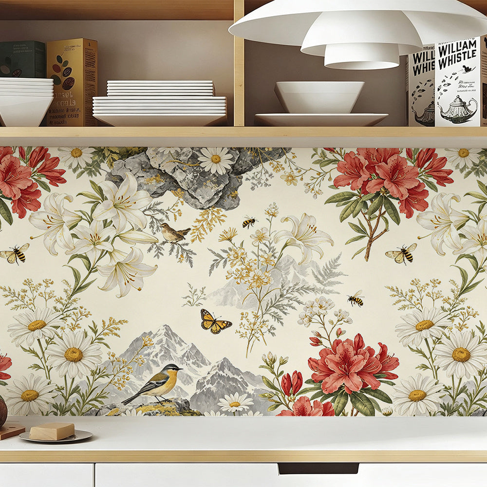 Papier peint adhésif en PVC à motif fleuri en panneau pour la cuisine