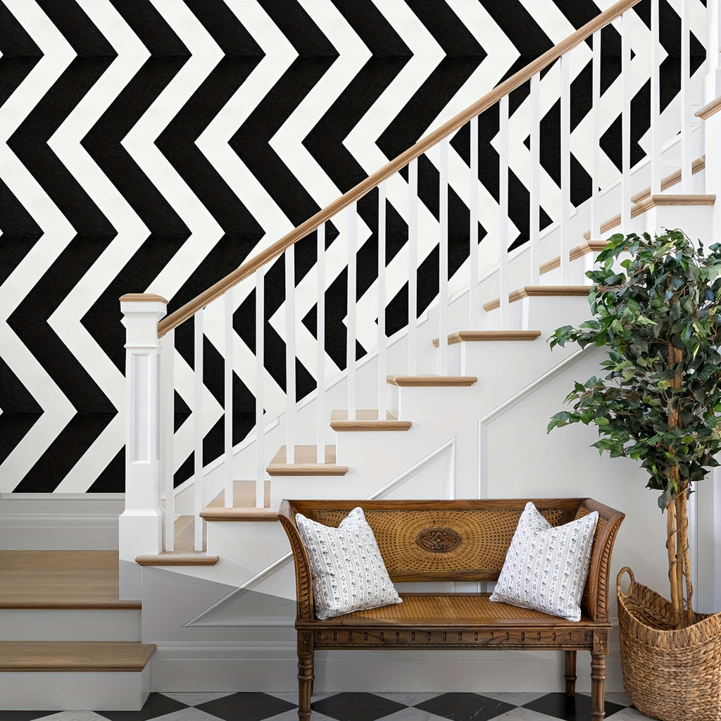 10.01 mètres * 44.96 cm / B(Rayures Noires et Blanches en Chevrons)