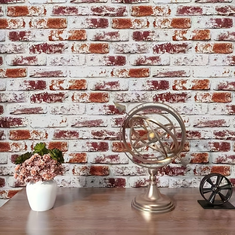 Papier peint adhésif en PVC effet brique pour relooker un meuble amovible, détail du motif