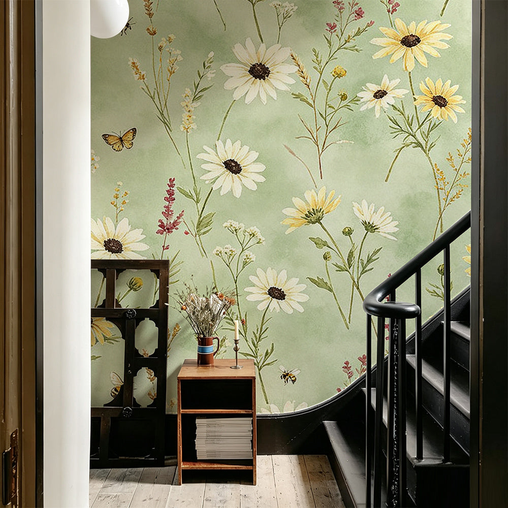 Papier peint adhésif en PVC à motif fleuri ligne contemporaine lavable, épaisseur 1 mm