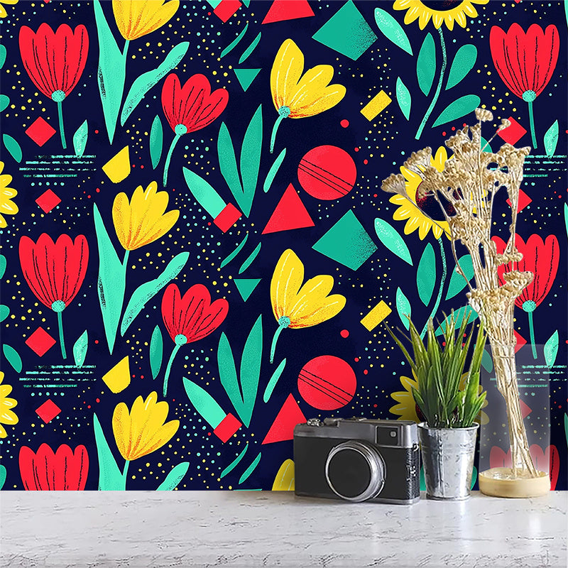 Papier peint adhésif à motif fleuri ligne contemporaine sans raccord visible