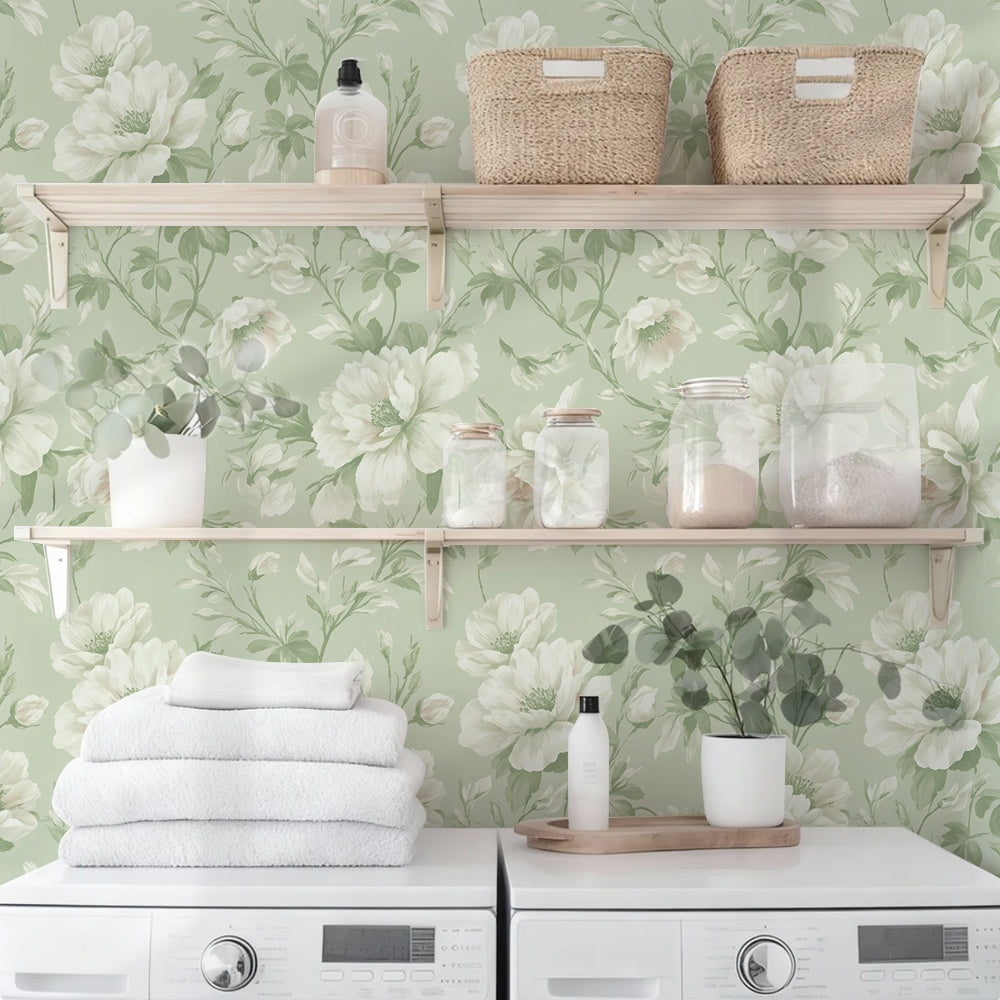Papier peint adhésif en PVC à motif fleuri en bordure pour la chambre amovible, rendu sur un mur