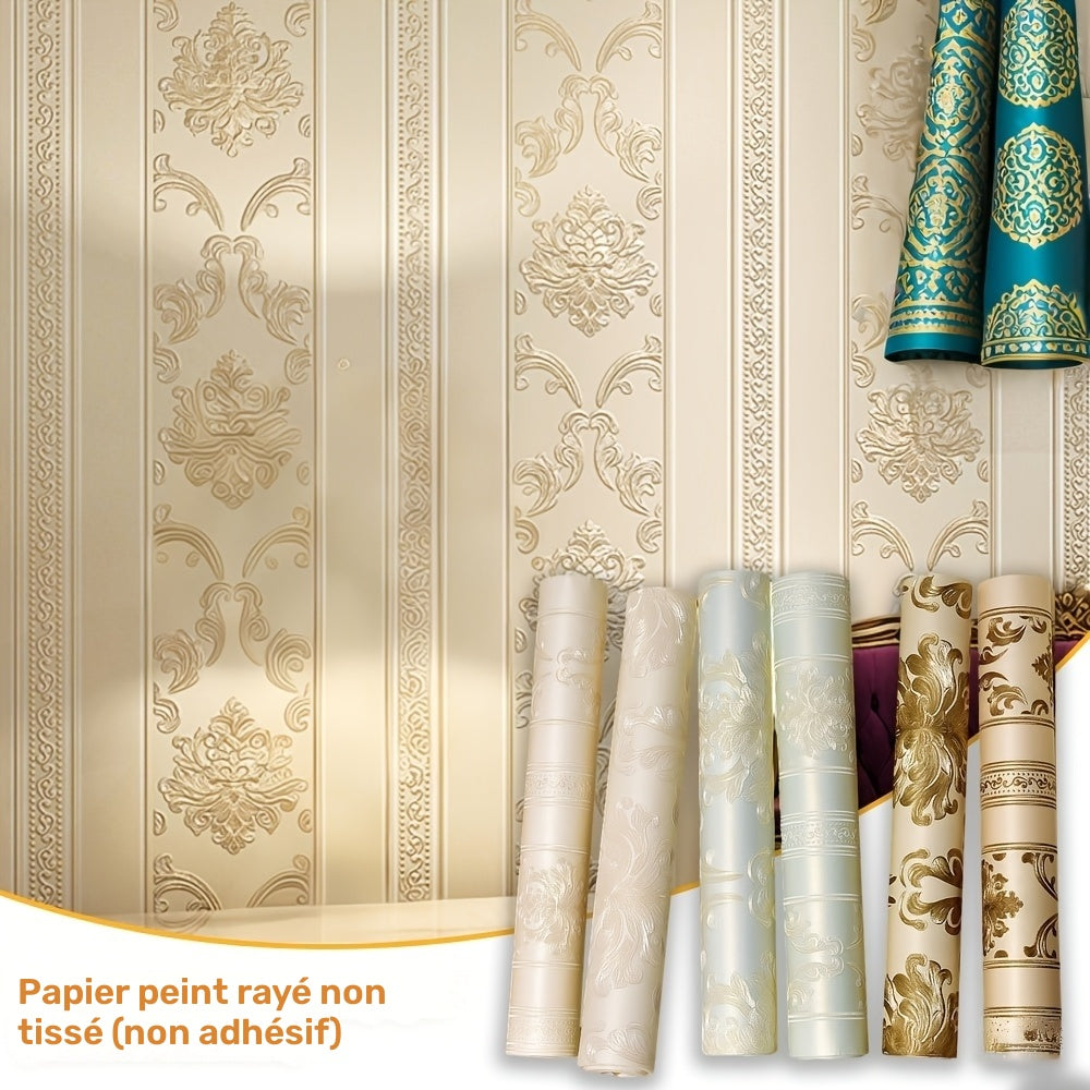 Papier peint pré-encollé textile à rayures à relief 3D, détail du motif