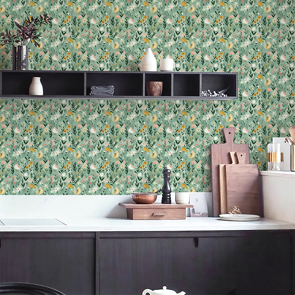 Papier peint adhésif en PVC à motif fleuri pour la salle de bain amovible