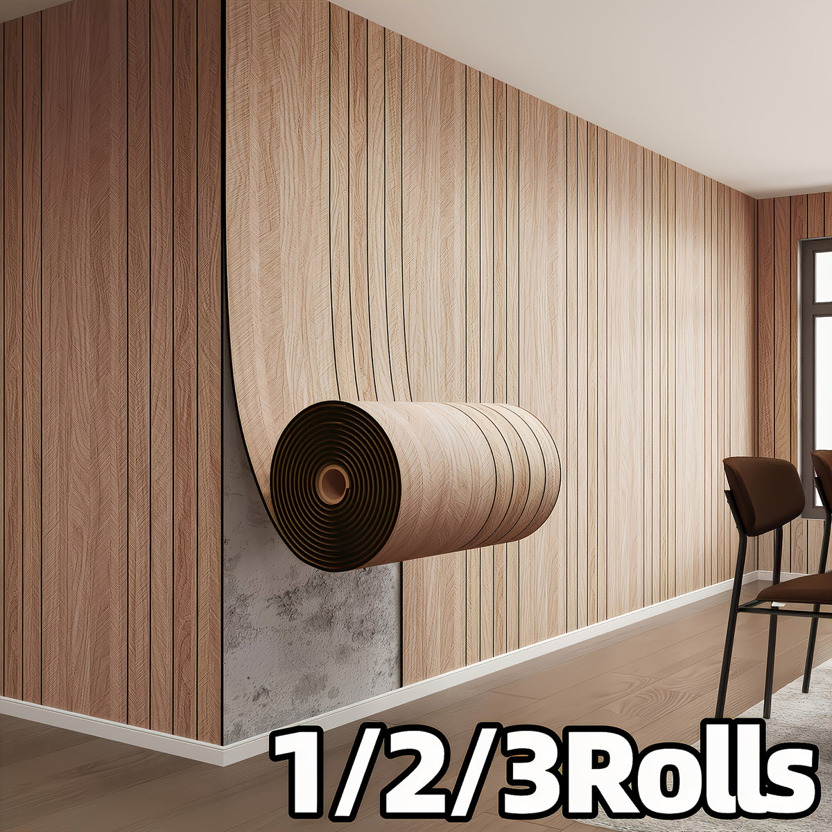 Papier peint 3D en mousse effet lattes de bois, cinq coloris