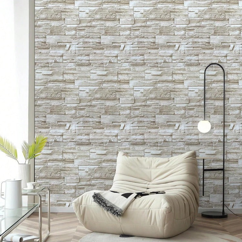 Papier peint adhésif en PVC effet brique texturé amovible à raccord libre