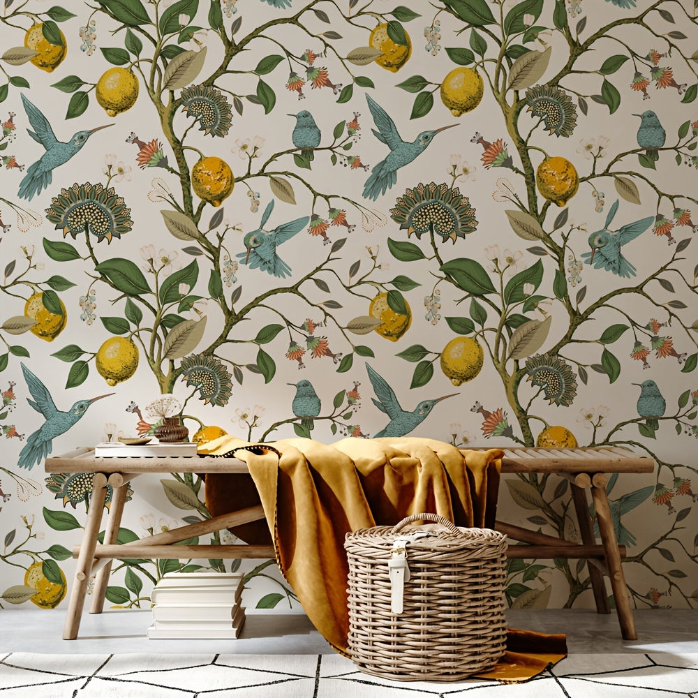 Papier peint adhésif en PVC à motif animalier amovible à raccord sauté, rendu sur un mur
