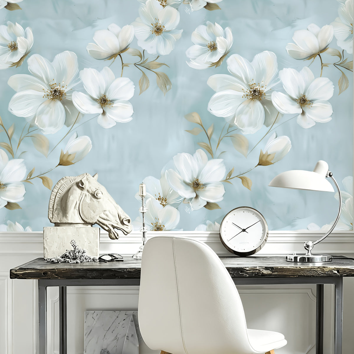 Papier peint adhésif en PVC à motif fleuri allure vintage hydrofuge, pose auto-adhésive sans colle