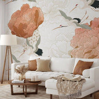 Papier peint à motif fleuri style japonais