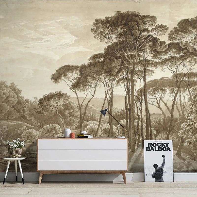 Papier peint panoramique paysage allure vintage pour le salon