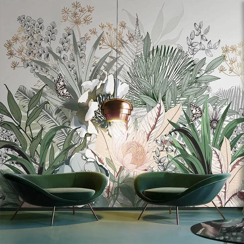 Papier peint à motif tropical style scandinave à relief 3D