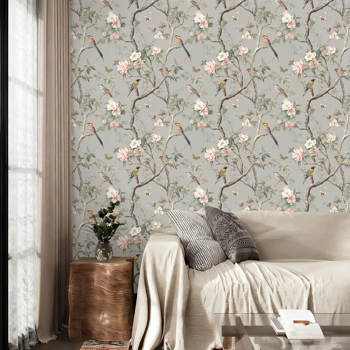 Papier peint adhésif en PVC à motif fleuri hydrofuge amovible