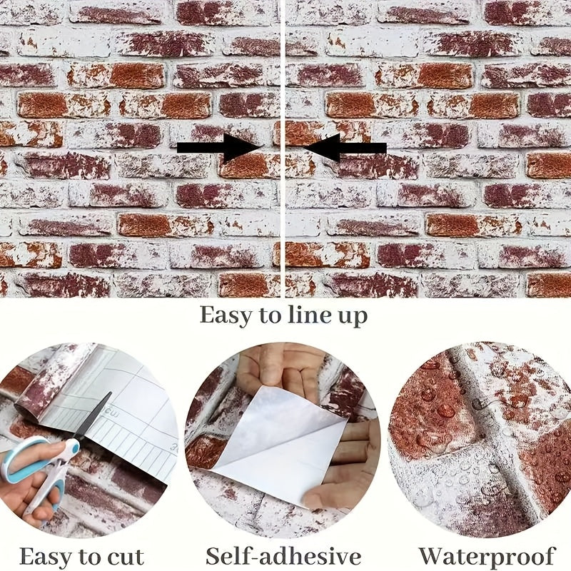 Papier peint adhésif en PVC effet brique pour relooker un meuble amovible, gros plan sur la matière
