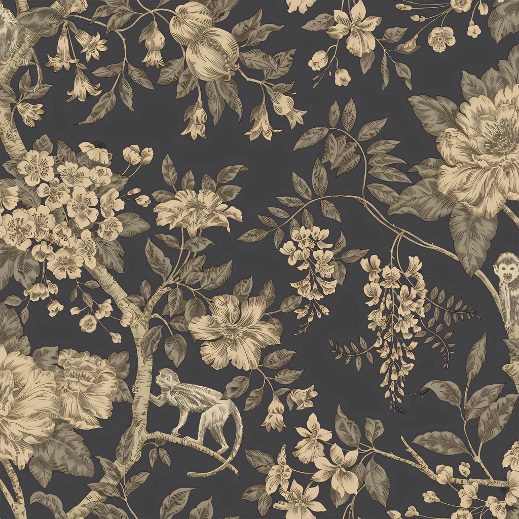 Papier peint adhésif en PVC à motif fleuri allure vintage hydrofuge amovible — matière : PVC