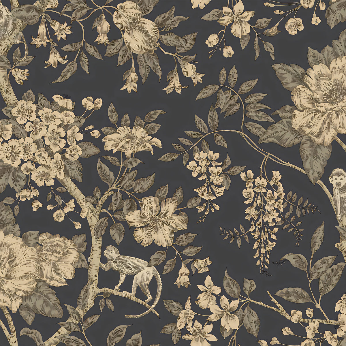 Papier peint adhésif en PVC à motif fleuri allure vintage hydrofuge amovible — matière : PVC Image