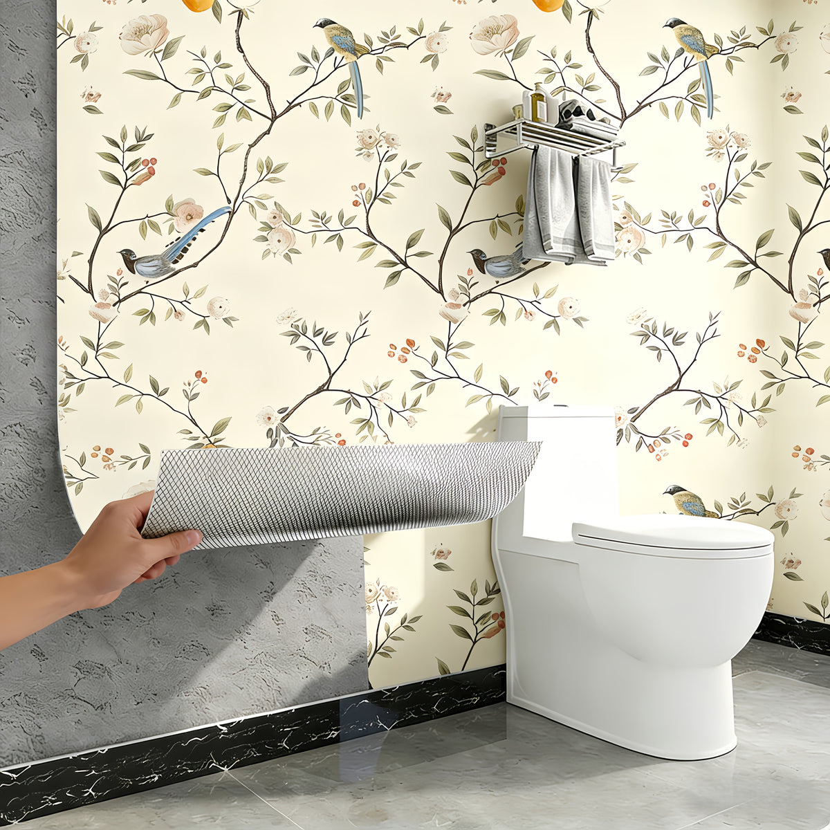 Papier peint adhésif en PVC à motif fleuri hydrofuge amovible à raccord libre