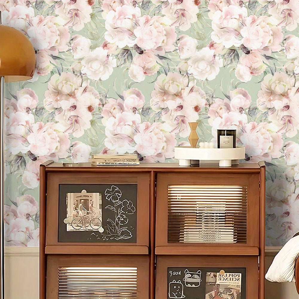 Papier peint adhésif en PVC à motif fleuri hydrofuge pour la chambre amovible, rendu sur un mur