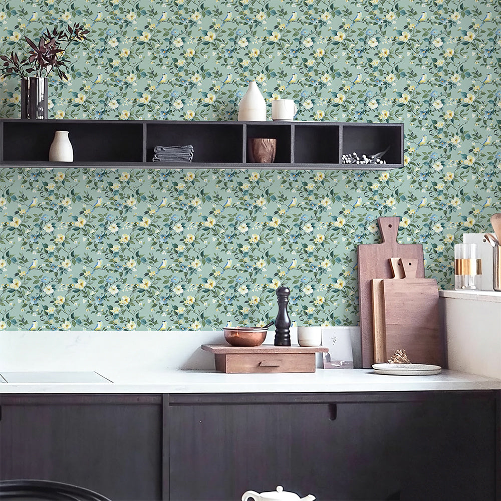 Papier peint adhésif en PVC à motif fleuri pour la cuisine amovible de 1 mm