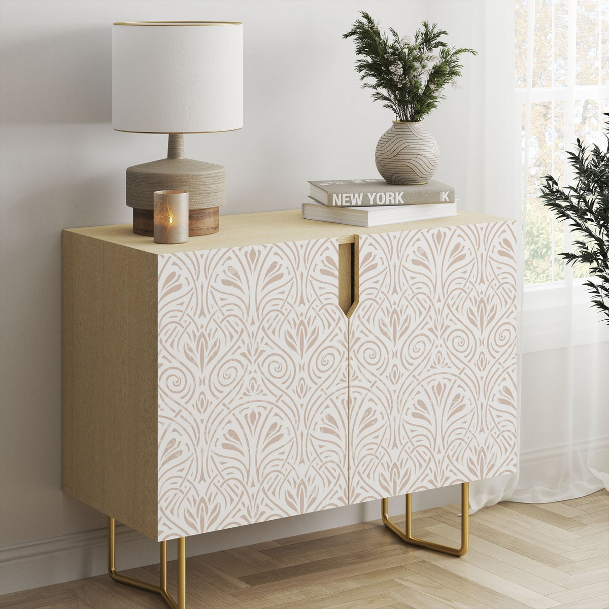 Papier peint adhésif en PVC à motif géométrique style scandinave amovible, pose en cours
