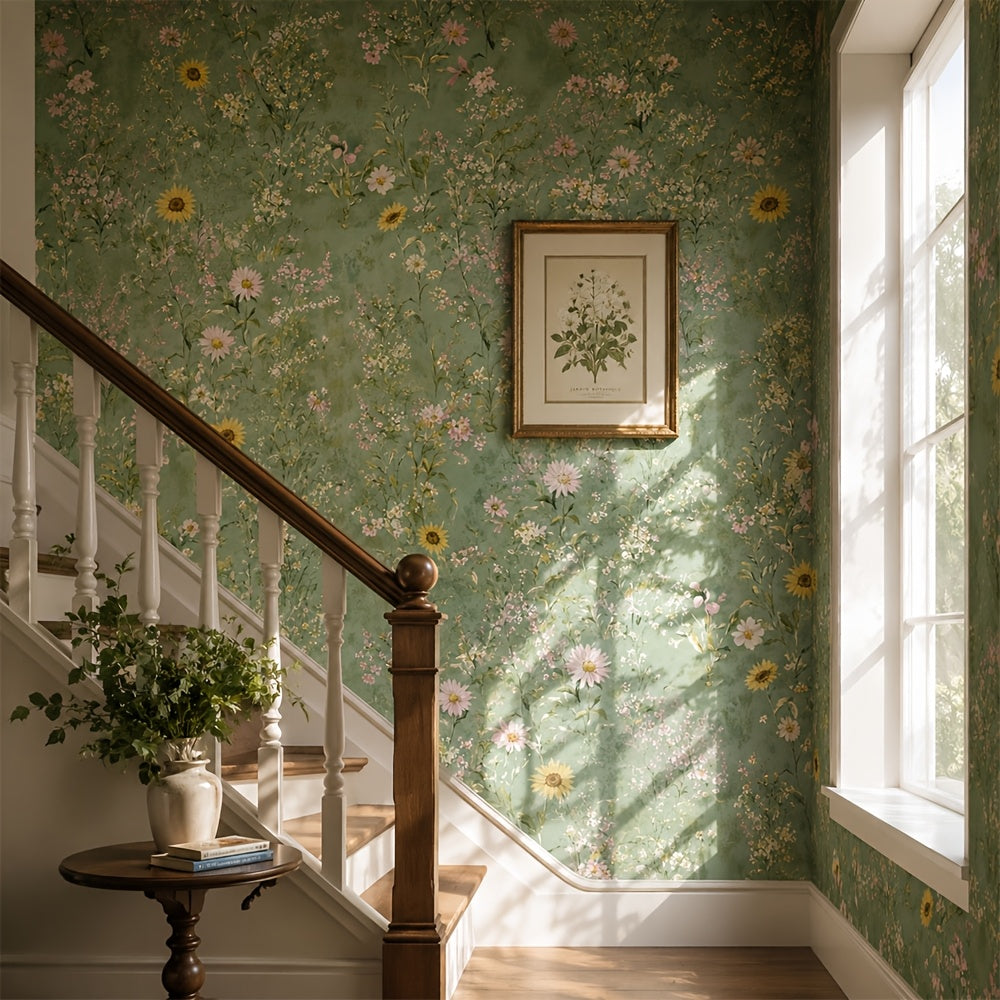 Papier peint adhésif en PVC à motif fleuri allure vintage hydrofuge