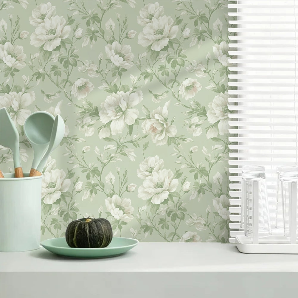 Papier peint adhésif en PVC à motif fleuri en bordure pour la chambre amovible, visuel produit