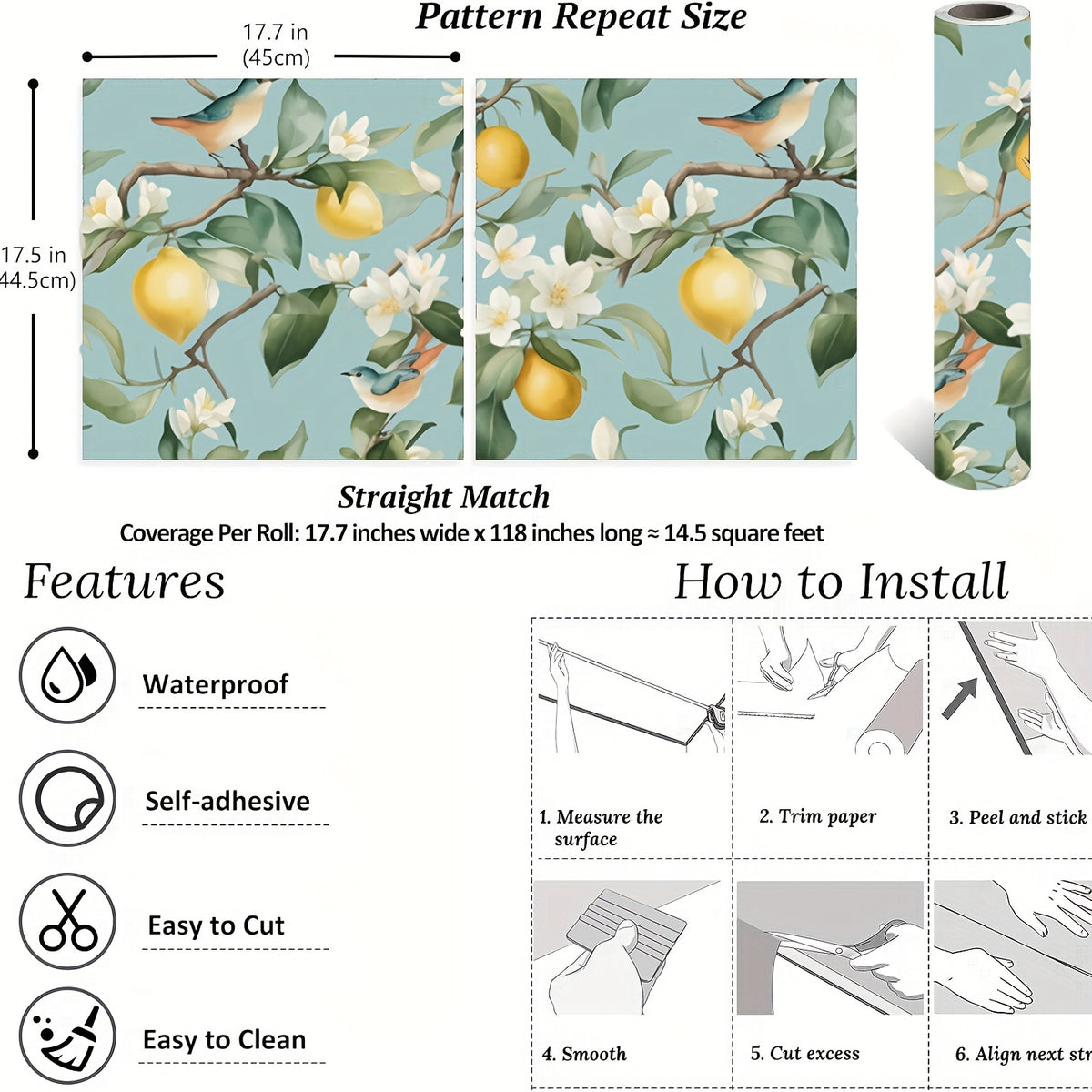 Papier peint adhésif en PVC à motif fleuri allure vintage hydrofuge, le rouleau