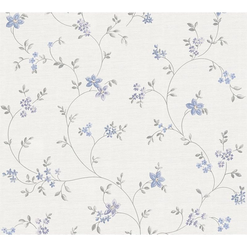 Papier peint textile à motif fleuri, pose en cours